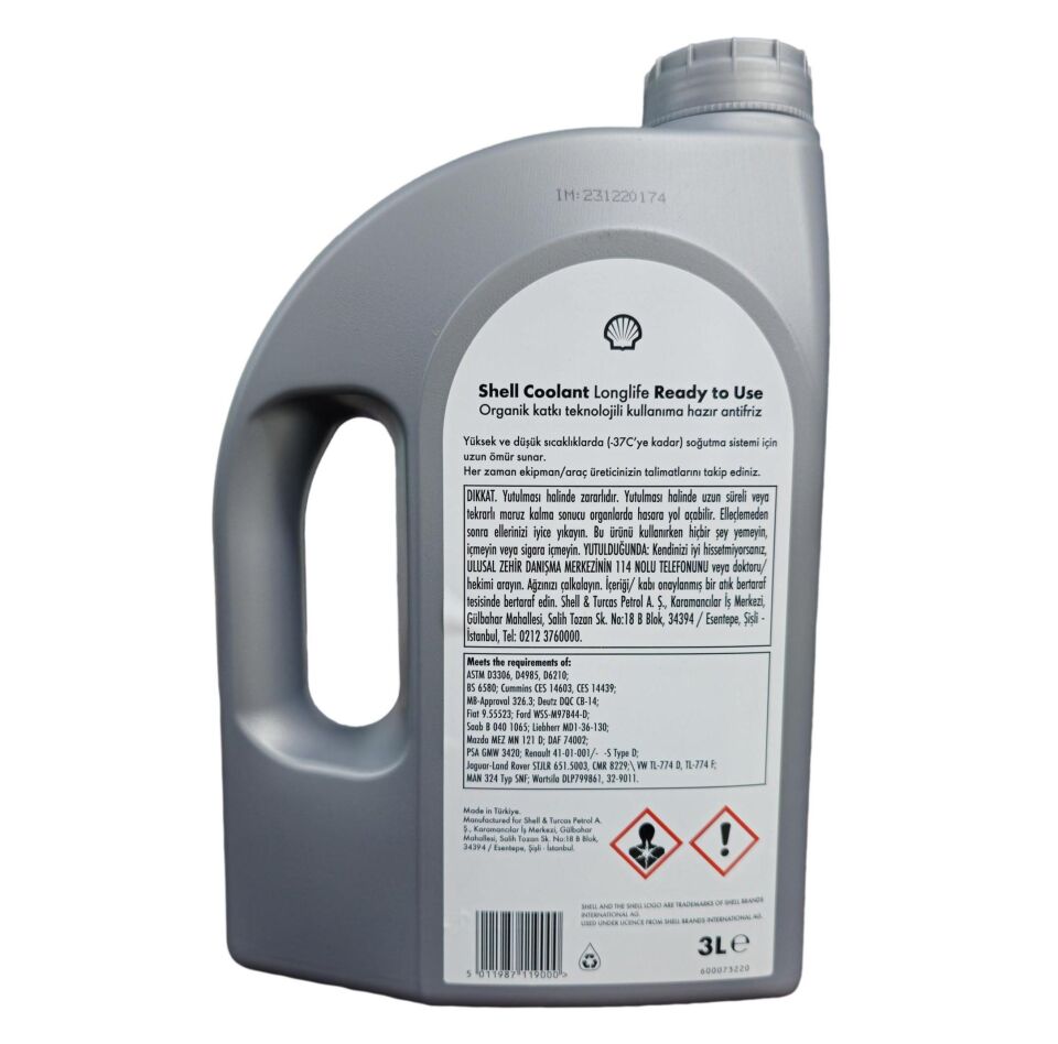 Shell Coolant Longlife Kırmızı Kullanıma Hazır Antifriz 3 Litre 81229407454