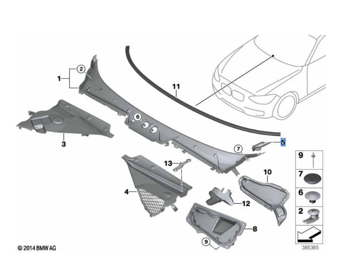 Cam Alt Izgara Kapağı F20+LCI F22+LCI Ön Sağ 51717308092
